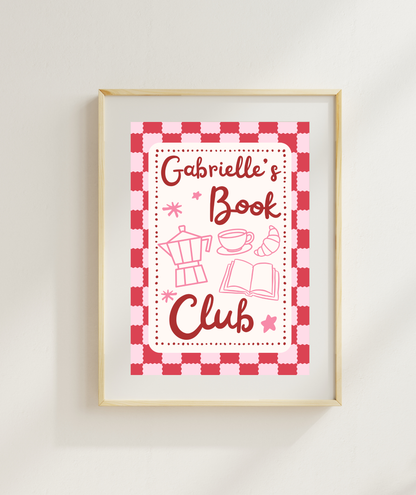 Red Personalised Name Book Club Art Print