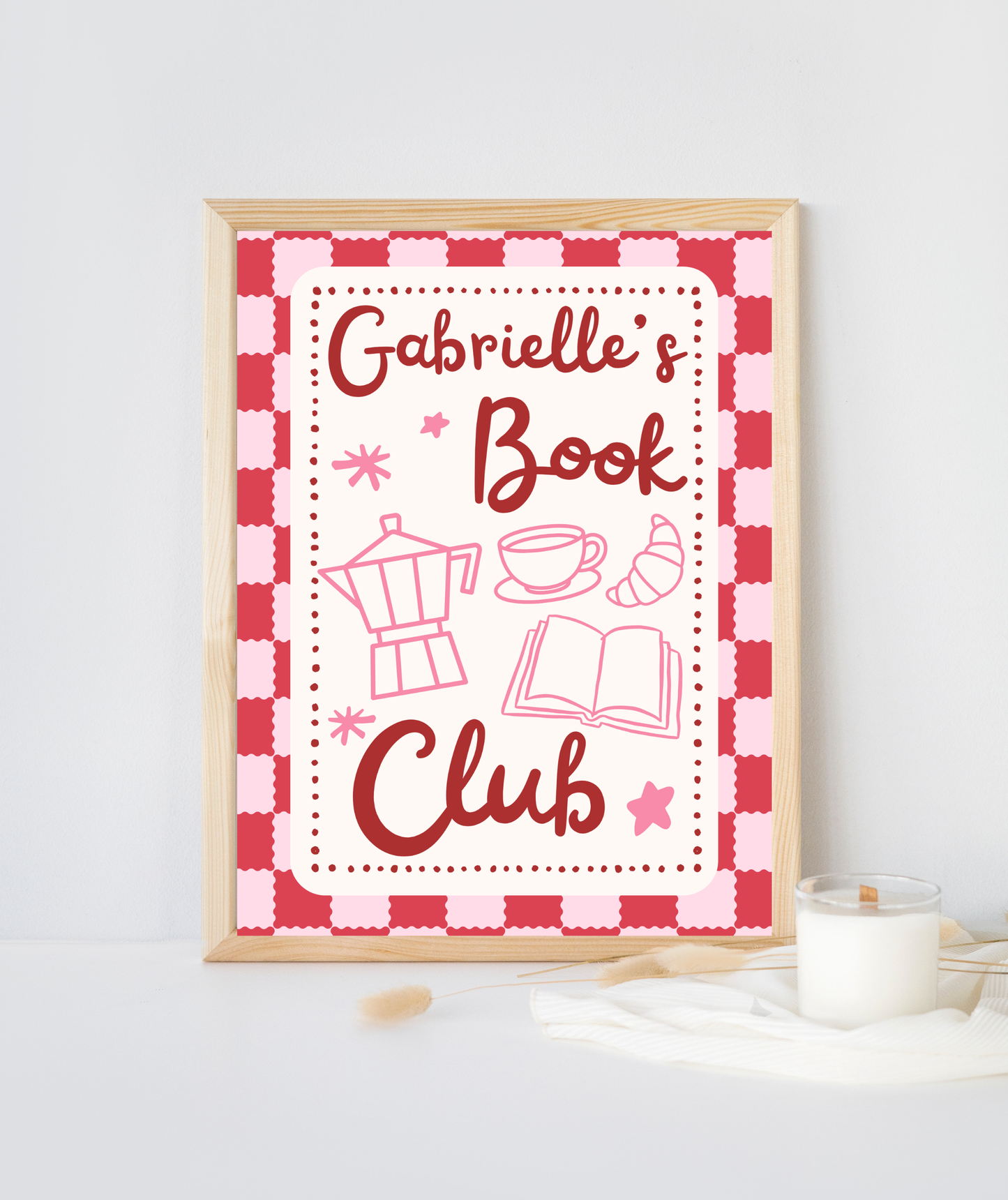 Red Personalised Name Book Club Art Print