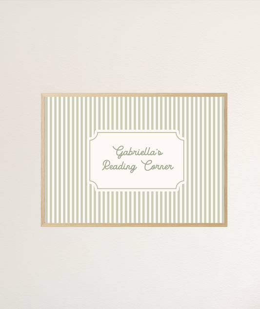 Sage Green Striped Green Personalisable Name Reading Art Print