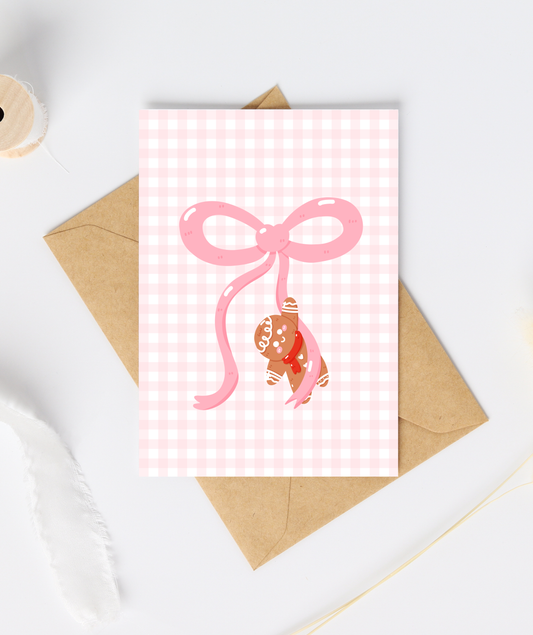 Coquette Bow Gingerbread Man Christmas Card
