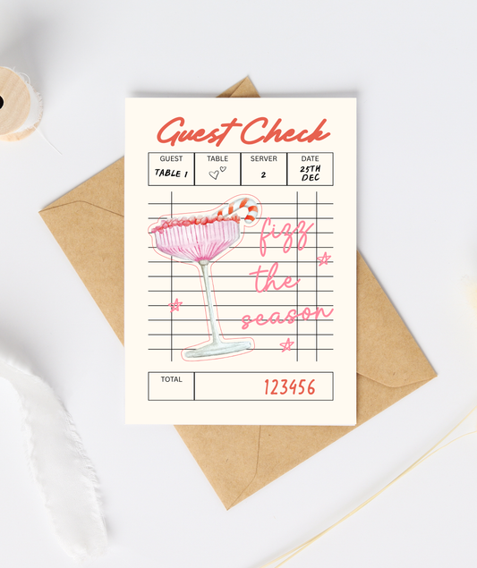 Guest Check Christmas Card | Fizz The Season