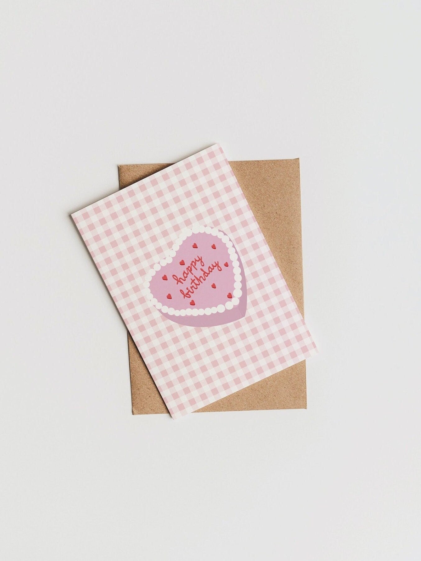 Vintage Retro Cake Birthday Card | Pink Gingham Cake Card