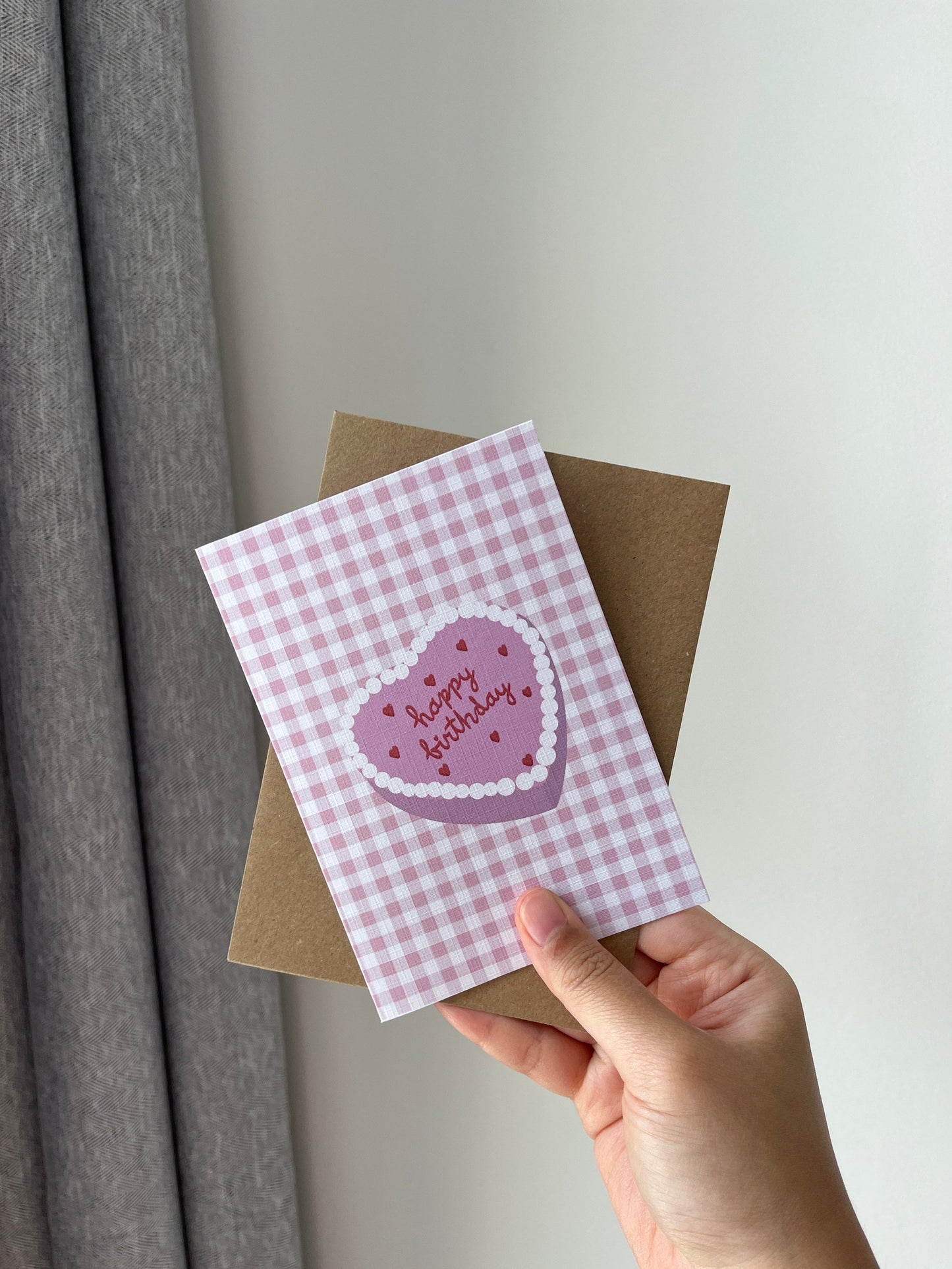 Vintage Retro Cake Birthday Card | Pink Gingham Cake Card