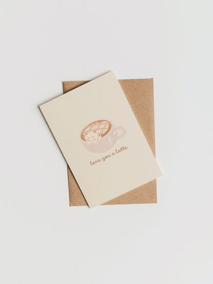 Love You A Latte | Cat Kitten Card | Valentines Day Card | Coffee Latte Art I love You Card | Cute Cat Card | Anniversary Card | Love Card