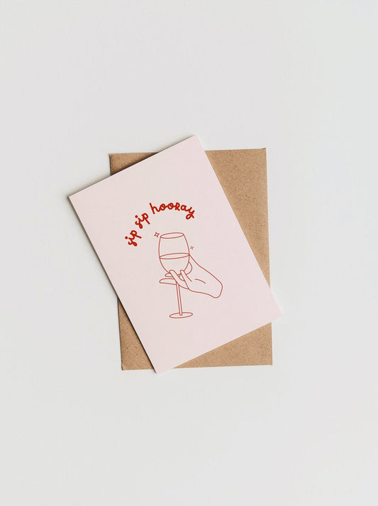 Sip Sip Hooray | Champagne Celebration | Birthday Card For Bestie | Congratulations Pink Card | Alcoholic Friend | Cocktail | Wedding Card