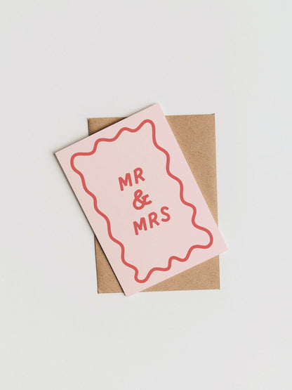 Mr & Mrs Wedding Engagement Card |  Wavy Scallop Border Card