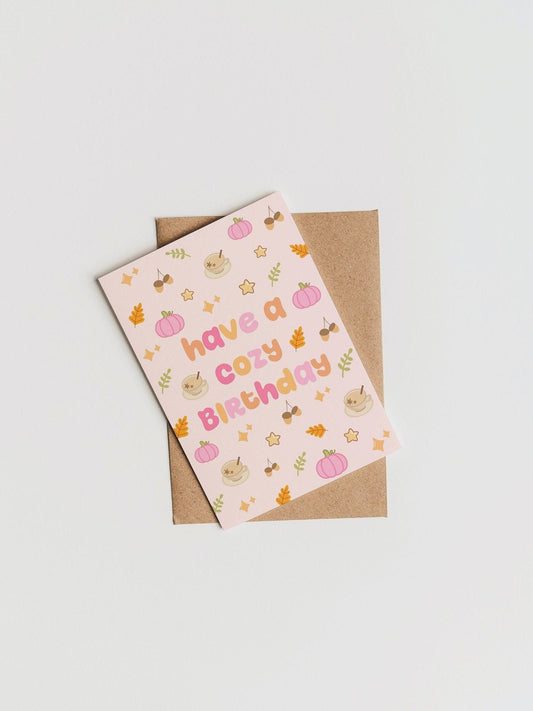 Have A Cozy Birthday | Fall Autumn Birthday Card | Fall Birthday Babe | Cozy Vibes Card | Cosy Birthday | Autumn Birthday Babe | Pumpkin