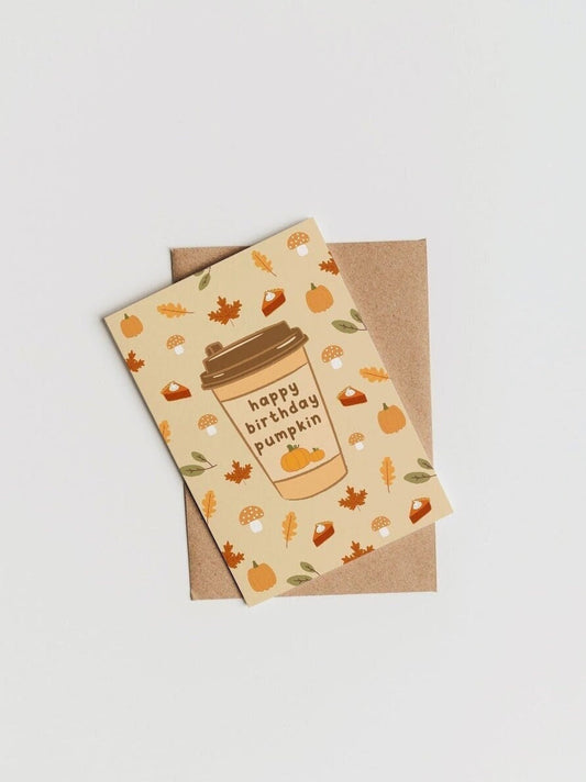 Happy Birthday Pumpkin | Fall Autumn Birthday Card | Pumpkin Spice Latte Birthday Card