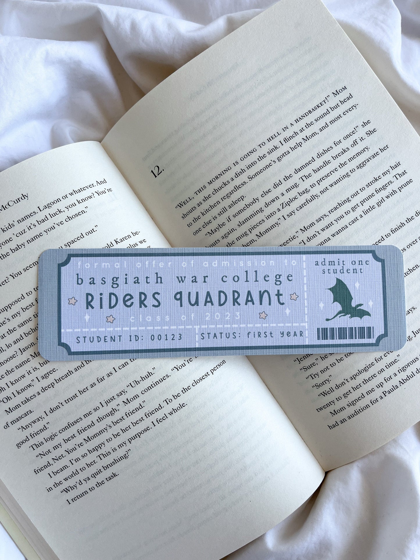 Fourth Wing Quadrant Bookmark Ticket |  Fantasy Bookmark