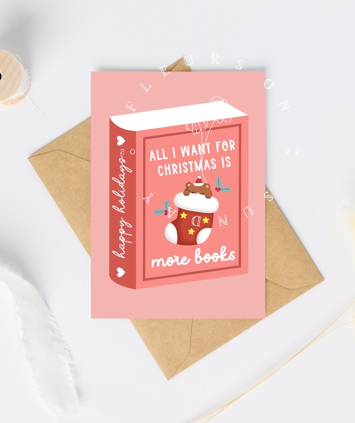 Bookish Christmas Card | All I Want For Christmas Is More Books