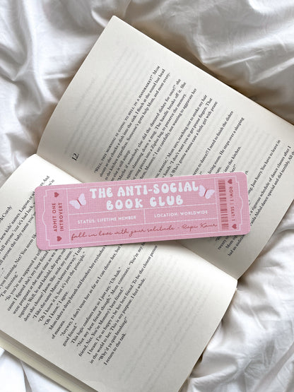The Anti-Social Book Club Bookmark Ticket