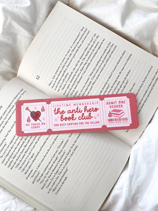 The Anti-Hero Book Club Bookmark Ticket