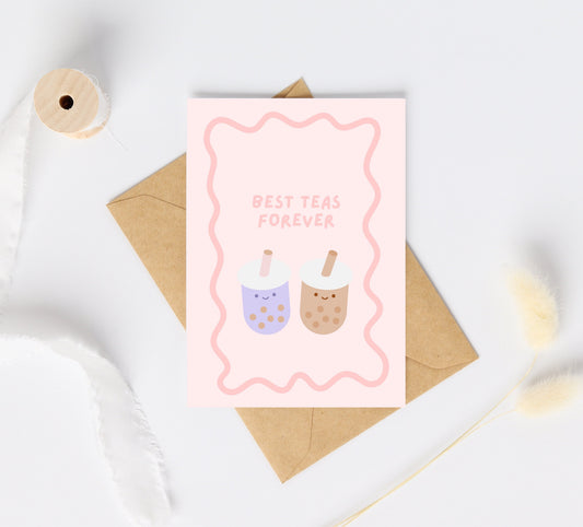 Besties Forever Card - Bubble Tea Birthday Card | Best Teas | Boba | Cute Kawaii Card | Boba Obsessed | Funny Pun Card | HK Milk Tea | Taro