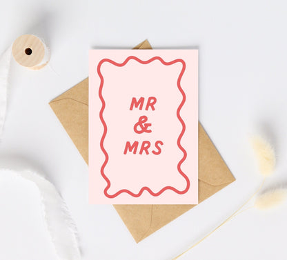 Mr & Mrs Wedding Engagement Card |  Wavy Scallop Border Card