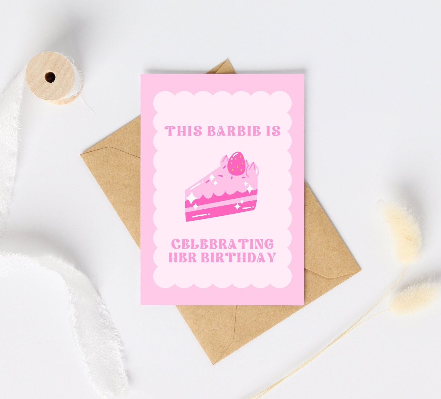 Barbie Girly Birthday Card | Pink Cake Birthday Card