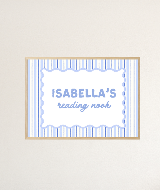 Blue Striped Name Personalisable Reading Nook Art Print