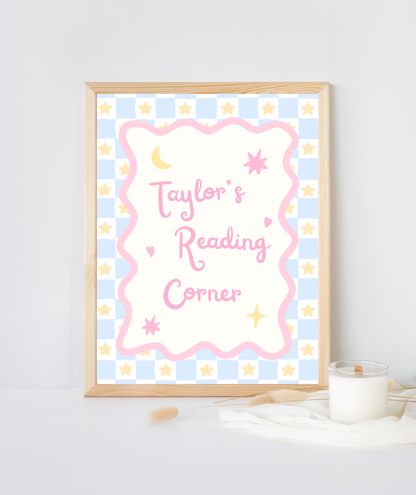 Blue Stars Personalisable Reading Corner Art Print