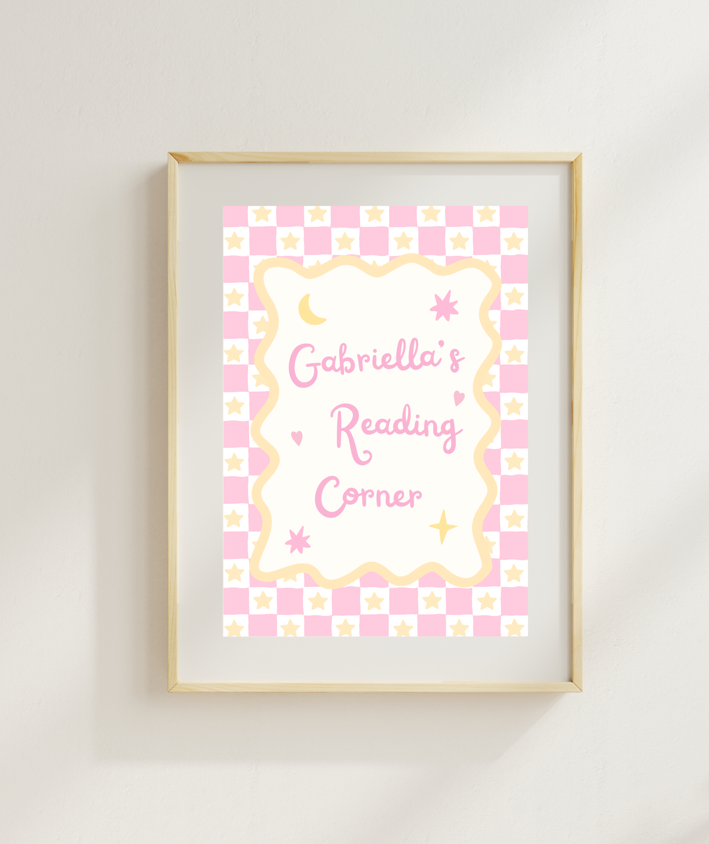 Pink Stars Personalisable Reading Corner Art Print