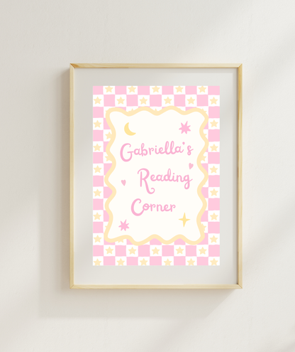 Pink Stars Personalisable Reading Corner Art Print