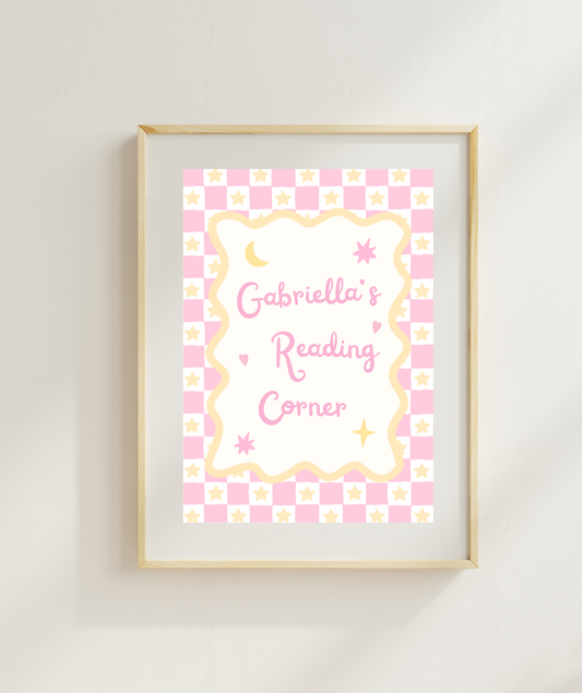 Pink Stars Personalisable Reading Corner Art Print