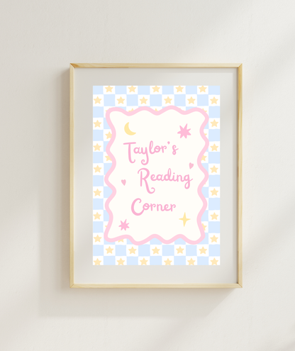 Blue Stars Personalisable Reading Corner Art Print