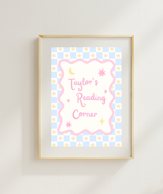 Blue Stars Personalisable Reading Corner Art Print
