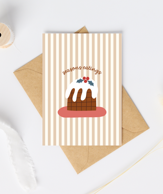 Seasons Eatings Greeting Card | Christmas Pudding Card
