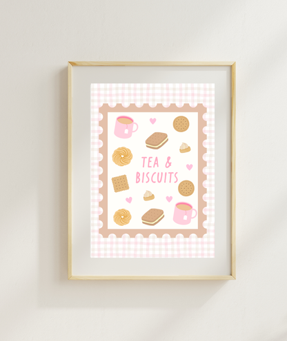Tea & Biscuits Art Print | Cute Food Poster