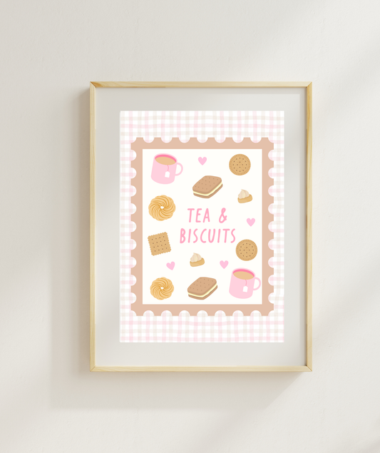 Tea & Biscuits Art Print | Cute Food Poster