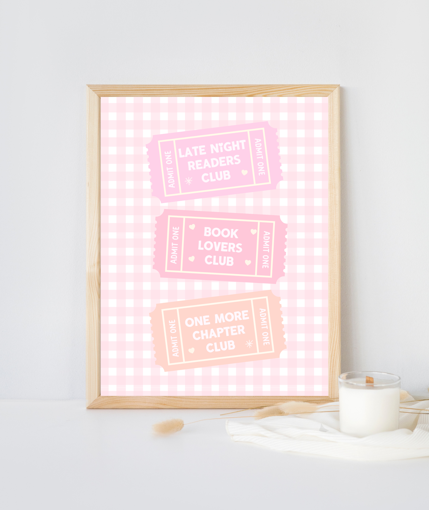 Pink Gingham Book Club Tickets Art Print
